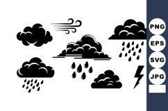 Weather icons set with rain clouds, wind symbol, and lightni Product Image 1