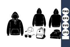 Black hoodie sweatshirt with cap sunglasses backpack and fol Product Image 1