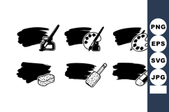 Black paint brush ink bottle sponge palette and eraser vecto Product Image 1