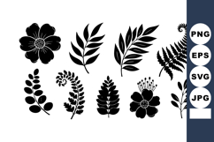 Black silhouette various leaves and flowers vector set for n Product Image 1
