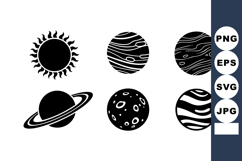 Solar system planets and sun vector icons in black and white Product Image 1