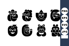 Set of eight playful black and white cartoon animal and char Product Image 1