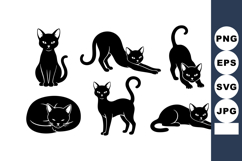 Black cat silhouettes in various poses vector illustration Product Image 1