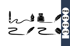 Writing tools vector illustration with brush pen ink bottle Product Image 1