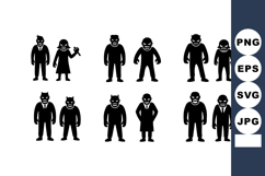Vector silhouette icons of monster characters in various Product Image 1