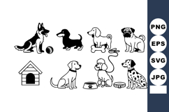 Cute dogs with dog house and toys vector illustration in Product Image 1