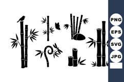 Bamboo silhouette collection with bird and leaves nature Product Image 1