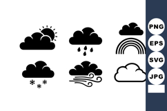 Weather icons with sun, rain, snow, wind, clouds Product Image 1