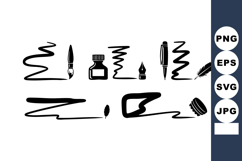 Ink pen and ink bottle vector with ink strokes and feath Product Image 1