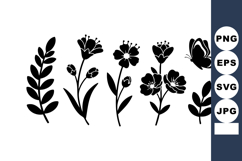 Black silhouette floral elements with butterfly vector desig Product Image 1