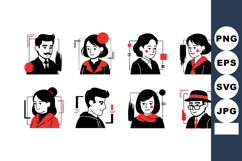 Diverse Professional People Avatars in Red and Black Vector Product Image 1
