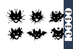 Spooky Halloween vampire bat faces vector with black ink Product Image 1