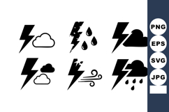 Lightning weather icons with rain wind clouds and storm Product Image 1
