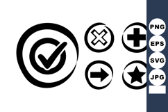 Simple black and white check mark cross plus arrow star symb Product Image 1