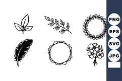 Set of simple black nature icons with leaves, feathers, flor Product Image 1