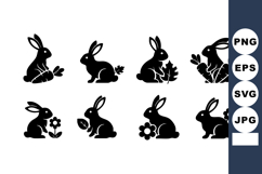 Rabbit silhouette collection with carrots and flowers vector Product Image 1