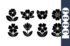 Black Silhouette Flower Icons Vector Set with Various Floral Product Image 1