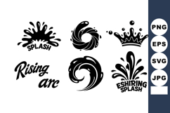 Black Splash Water Drops Vector Set with Rising Arc and Crow Product Image 1