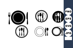 Set of black and white dining tableware icons with fork knif Product Image 1