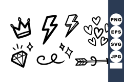 Hand-drawn vector icons set with crown, lightning, hearts, d Product Image 1