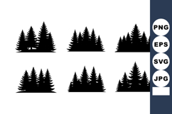 Pine tree silhouettes vector set with six black forest shape Product Image 1