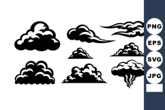 Black and white cloud silhouettes vector set with various sh Product Image 1