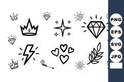 Hand drawn simple black line crown diamond heart lightning s Product Image 1
