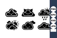 Cute cartoon clouds with weather icons including sun, rain, Product Image 1