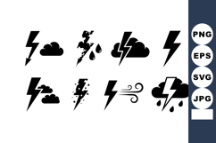 Lightning and thunderstorm weather icons vector set with clo Product Image 1