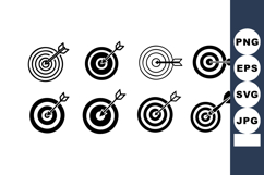 Target icons with arrows hitting bullseye in black and white Product Image 1