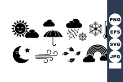 Weather icons set with sun, moon, clouds, rain, snowflakes, Product Image 1