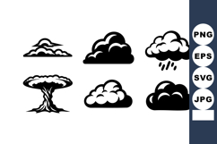 Cloud icons set with different shapes and rain element in bl Product Image 1