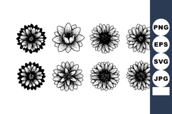 Black and white hand drawn decorative flower collection with Product Image 1
