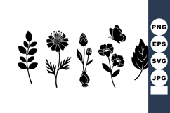 Botanical silhouette collection of leaves and flowers in bla Product Image 1