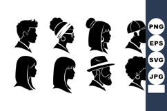 Diverse black silhouette profile icons of men and women with Product Image 1