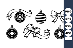 Christmas ornaments and decorative bows black silhouette vec Product Image 1