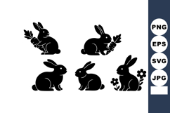 Silhouette rabbits holding carrots and sitting near flowers Product Image 1