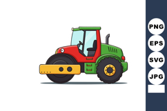 Road Roller Construction Vehicle Cartoon Style Red Green Hea Product Image 1
