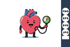 Cartoon human heart character holding blood pressure meter v Product Image 1
