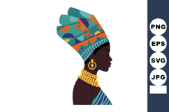 African woman profile with traditional colorful headwrap and Product Image 1