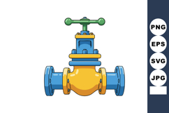 Industrial metal valve with green handle and blue yellow pip Product Image 1
