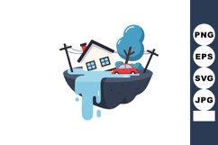 Floating island with house tree red car and waterfall in vec Product Image 1