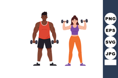 Muscular man and fit woman lifting dumbbells exercising toge Product Image 1