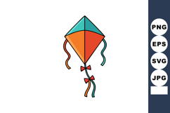 Colorful kite with orange and turquoise panels flying with r Product Image 1