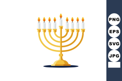 Hanukkah menorah with nine lit candles golden traditional Je Product Image 1