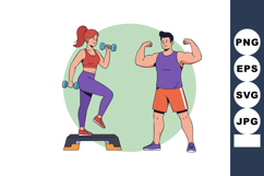 Fitness couple exercising with dumbbells and step platform s Product Image 1