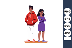 Young man in red hoodie and woman in purple dress standing s Product Image 1