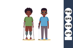 Boys with prosthetic legs and crutches supporting mobility a Product Image 1