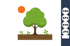 Tree with green leaves growing on cracked dry soil under ora Product Image 1