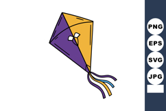 Colorful purple and orange kite with tail flying in sky vect Product Image 1